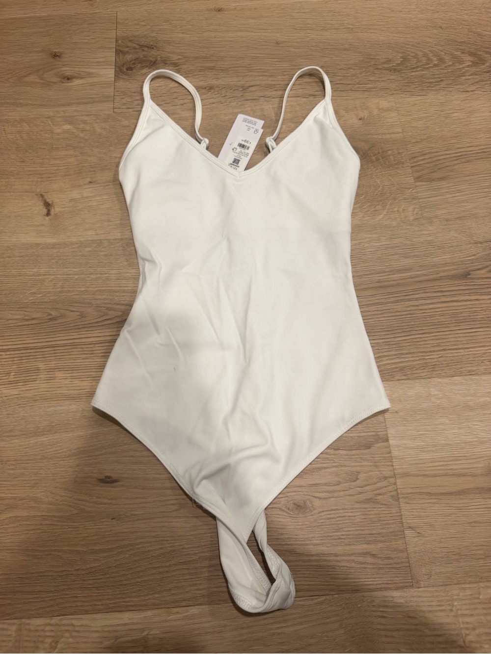 Garage White V‑Neck Spaghetti Strap Bodysuit